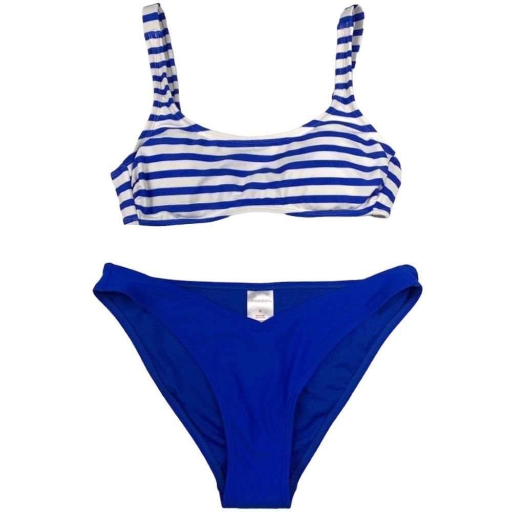 Nautical Striped Blue and White Bikini Top Bikini Bottom Set Medium Xhilaration